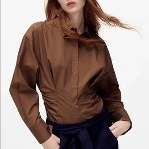 ZARA Brown Button down shirt Bodysuit size L